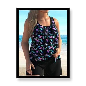 2 Piece Plus Size Women’s Colorful Leaf Print Swimwear